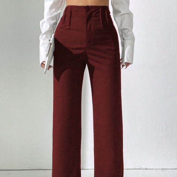 Ladies' Solid Color Elegant And Stylish Commuting Straight Leg High Waisted Wide Leg Pants - Image 3