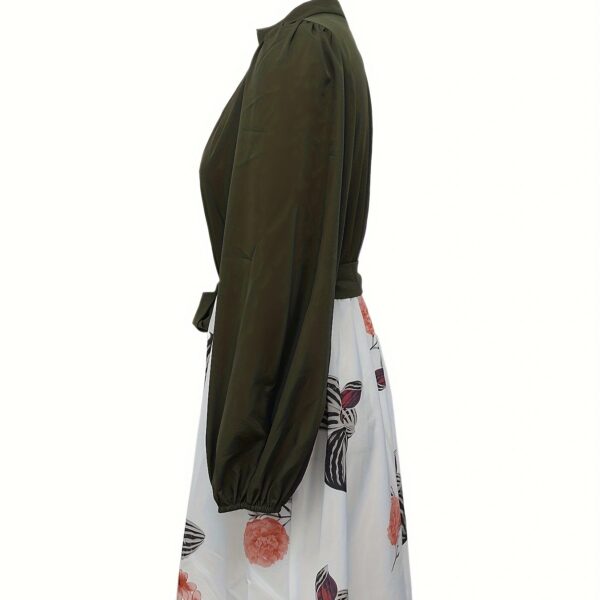 Ladies' Fashion Printed V-neck Waist Strap Casual Dress - Image 2
