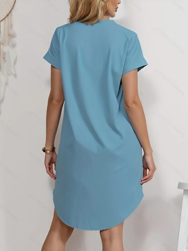 Casual Solid V-neck Button-down Dolman Sleeve Tuxedo Midi Women's Shirt - Image 3