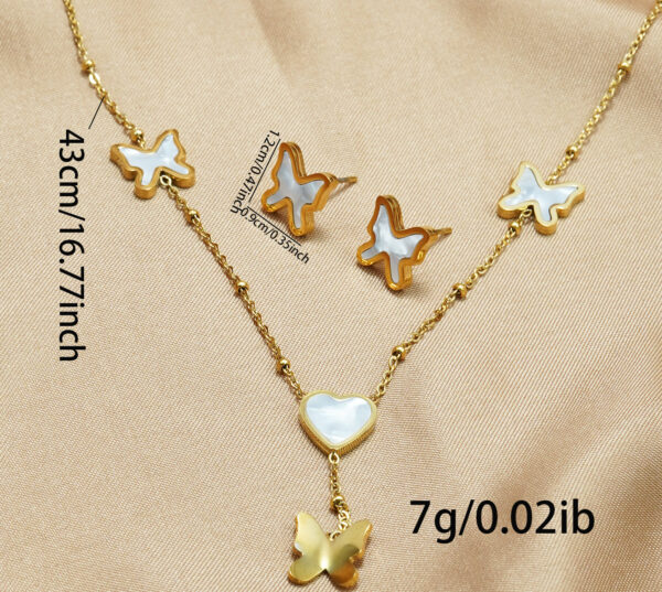 Lxalry 18K Gold Plated Stainless Steel Butterfly Jewelry Set  Hypoallergenic Tarnish Free Mirror Necklace   Earrings Symmetrical Wing Design With Heart Clasp, Skin Safe Luxury Gift For Her  Golden Ho - Image 5