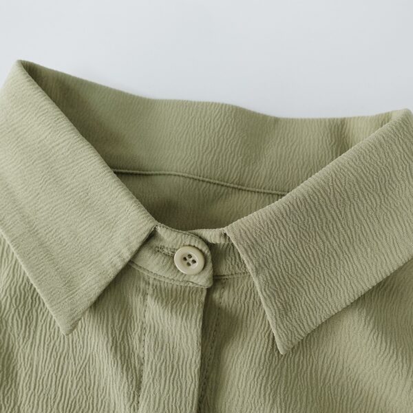 Ladies' Fashionable And Elegant Short Sleeved Lapel Waist Cross Strap Design Solid Color Shirt - Image 2