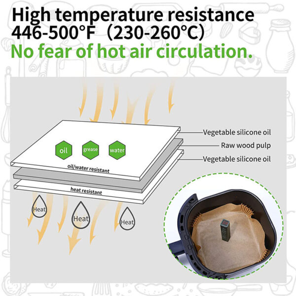 Air Fryer Disposable Paper Liners Parchment Paper Liner Non-Stick Air Fryer Paper Pads Oil Resistant Baking Paper Air Fryer Disposable Paper Liner Non-stick Disposable Liners - Image 6