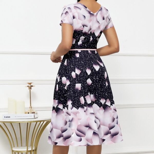 Ladies' Elegant Starry Petal Pink Round Neck Dress - Image 3