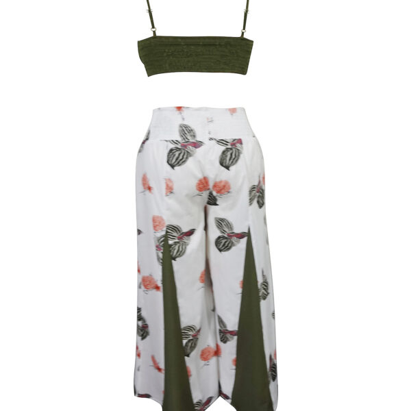 Women's New Solid Color Sexy Top Fashionable Flower Print Contrasting Pants Vacation Two-piece Pants Set - Image 3