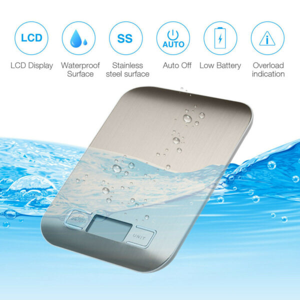 Digital Electronic Kitchen Food Diet Postal Scale Weight Balance 5KG 1g 11lb Kitchen Scales Stainless Steel Weighing For Food Diet Postal Balance Measuring LCD Precision Electronic - Image 4