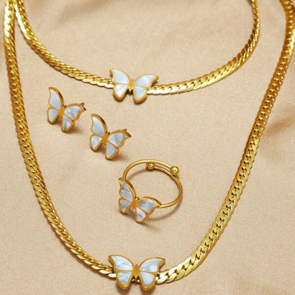Lxalry 18K Gold Plated Butterfly Jewelry Set With Mirror Polish  Hypoallergenic Skin Safe 4PCS Necklace Earrings Bracelet Ring For Women, Never Fade Luxury Gift For Her - Image 8
