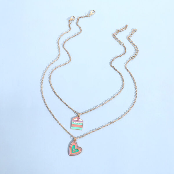 Women Macaron Multi-color Oil Drop Heart Pendant Girl Cute Cake Shape Necklace - Image 6