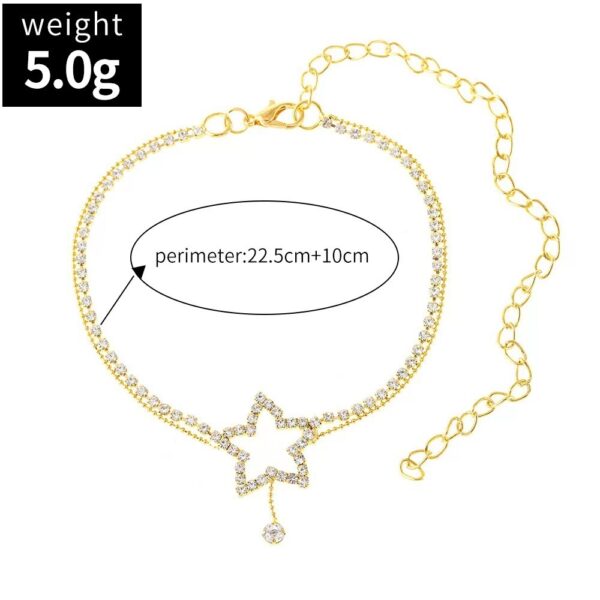 Women's Fashion Personality Five-pointed Star Heart Shape Rhinestone Bead Necklace Anklet - Image 3
