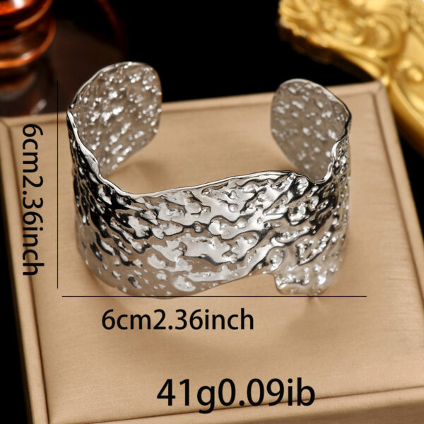 Lxalry 18K Gold Plated Stainless Steel Artisan Hammered Wide Bracelet Hypoallergic Skin Safe Jewelry With Mirror Edges Never Fade Handmade Luxury Gift For Women - Image 5