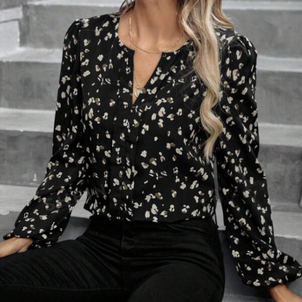 Ladies' Elegant Temperament Commuting Round Neck Floral Long Sleeved Shirt, Fashionable And High-end Top - Image 2