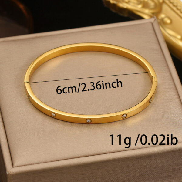 Lxalry 18K Gold Plated Stainless Steel Minimalist Bracelet Hypoallergenic Circle Rhinestone Jewelry  Secure Inlay Tarnish Free Design Skin Safe Luxury Gift For Her Golden Hour Glow, Everyday Wear A - Image 2