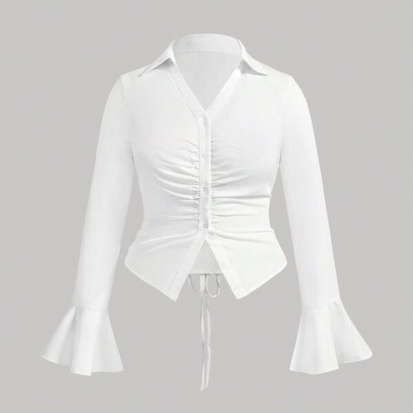 Ladies' Elegant Slimming, Cinched Belly, Flared Sleeves, Back Strap Design Shirt - Image 2