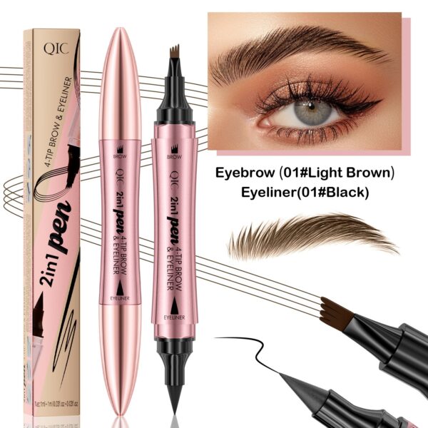 Double-headed 3D Micro-carved Liquid Four-fork Eyebrow Pencil Eyeliner 2-in-one Dual-purpose Eye - Image 2
