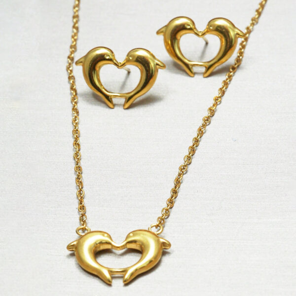 Lxalry 18K Gold Plated Heart Dolphins Mirror Jewelry Set  Hypoallergenic Skin Safe Necklace   Stud Earrings For Couple S Gift Daily Wear  Never Fade Adjustable Luxury With Precision Cast Symmetry - Image 2