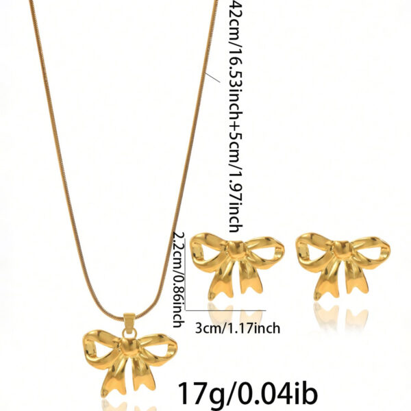 Lxalry 18K Gold Plated Bow Mirror Jewelry Set  Hypoallergenic Skin Safe Necklace   Earrings For Weddings Gifting, Never Fade Adjustable Luxury With Precision-Cast Ribbon - Image 5