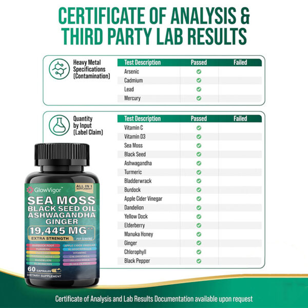 GlowVigor Sea Moss 7000mg Black Seed Oil 4000mg Ashwagandha 2000mg Turmeric 2000mg Bladderwrack 2000mg Burdock 2000mg & Ginger Vitamin C Vitamin D3 - Image 7