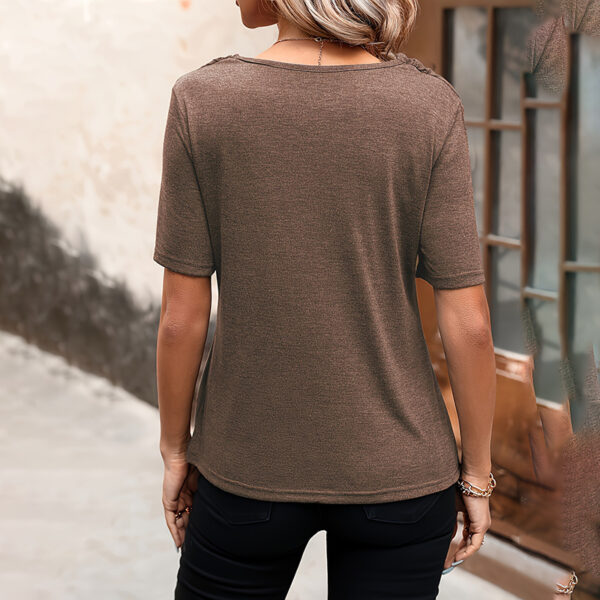 Women's Summer Short Sleeve Top Cowl Neck, Slim Fit, Elegant Casual T-Shirt For Daily Wear - Image 8