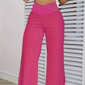 Ladies' Solid Color High Waist Hollow Out Fashionable Slimming And Slightly Spicy Pants