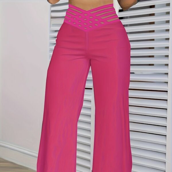 Ladies' Solid Color High Waist Hollow Out Fashionable Slimming And Slightly Spicy Pants