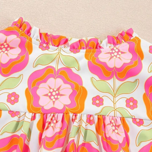 Women's V-Neck Floral Print Ruffle Sleeve Blouse, Casual Summer Short Sleeve Work Top - Image 4