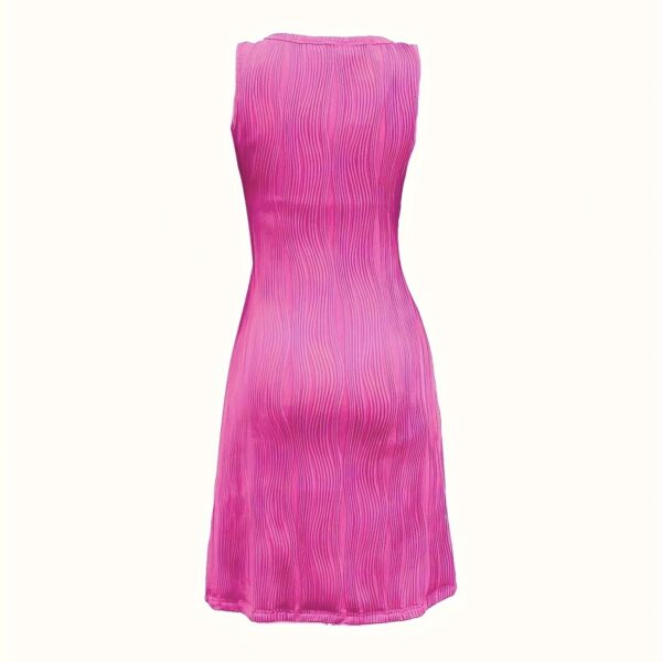 Ladies' Fashionable Color Blocked Striped Printed Sleeveless Tight Fitting Hip Hugging Dress - Image 3