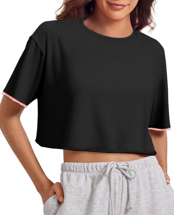 Womens Crop Tops Casual Short Sleeve Crewneck Loose Fit Basic Summer Workout Running T Shirts - Image 10