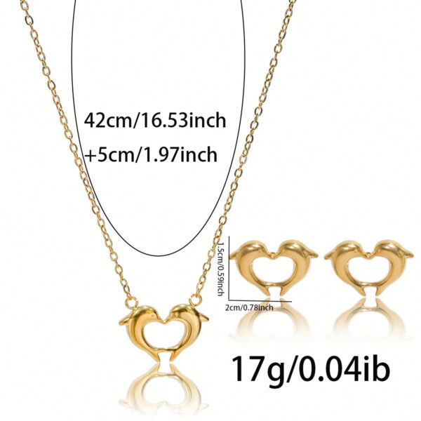 Lxalry 18K Gold Plated Heart Dolphins Mirror Jewelry Set  Hypoallergenic Skin Safe Necklace   Stud Earrings For Couple S Gift Daily Wear  Never Fade Adjustable Luxury With Precision Cast Symmetry - Image 4