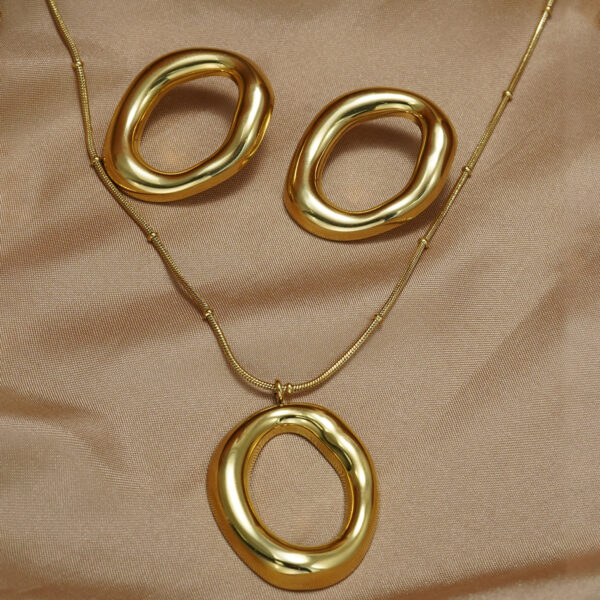 Lxalry 18K Gold Plated Mirror Polish Jewelry Set  Hypoallergenic Skin Safe Necklace   Earrings For Daily Evening Never Fade Adjustable Organic Round Design With Precision Cast Symmetry - Image 6