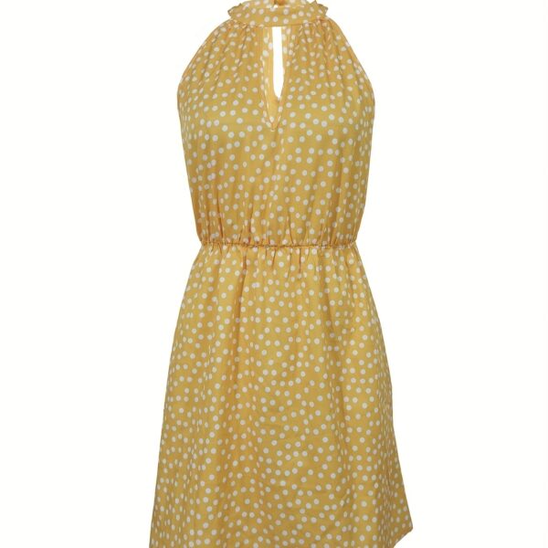 Ladies' European And American Fashion Sexy Vacation Round Neck Chest Hollow Inverted V Waist Dress - Image 2