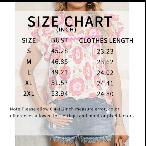 Women's V-Neck Floral Print Ruffle Sleeve Blouse, Casual Summer Short Sleeve Work Top - Image 5