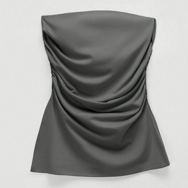 Ladies' Spring And Summer Gray Solid Color Strapless Off Shoulder One Shoulder Casual Versatile Vest Top - Image 2