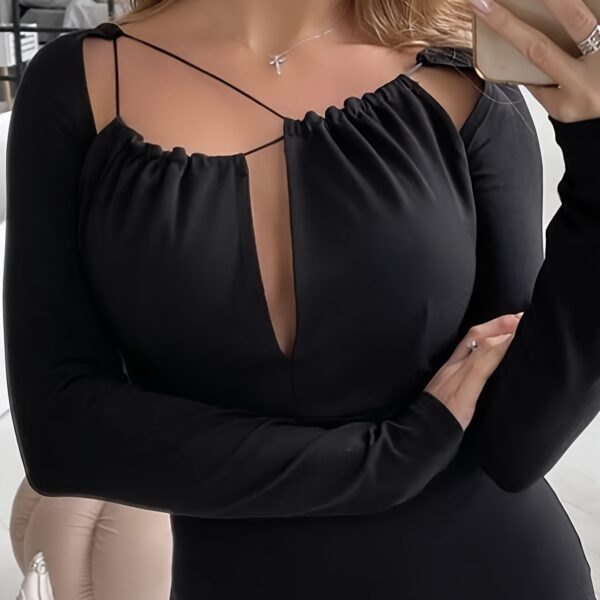 Ladies' Fashion New Long Sleeved Asymmetrical Cut Tight Dress Casual Sexy Dress - Image 3