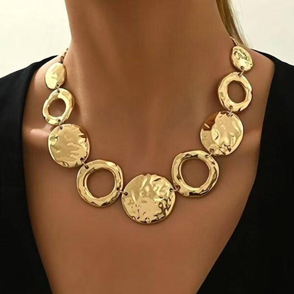 Lxalry Hammered Texture Geometric Gold  Necklace  Handmade Layered Statement Jewelry For Women   Modern Artisan Gift For Elegant  Everyday  Evening Outfits - Image 2
