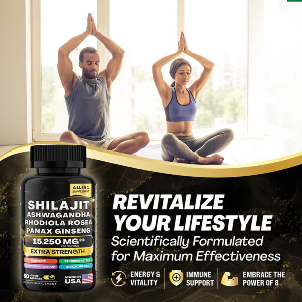 Shilajit Pure Himalayan 9000MG, Energy Booster Ashwagandha 2000MG, Rhodiola Rosea 999MG, Panax Ginseng 1500MG, Turmeric 500MG, Ginkgo Biloba 500MG, Stinging Nettle 250MG Cordyceps Mushroom 500 - Image 5