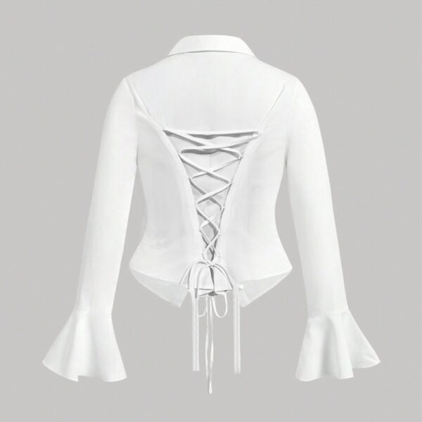 Ladies' Elegant Slimming, Cinched Belly, Flared Sleeves, Back Strap Design Shirt - Image 3