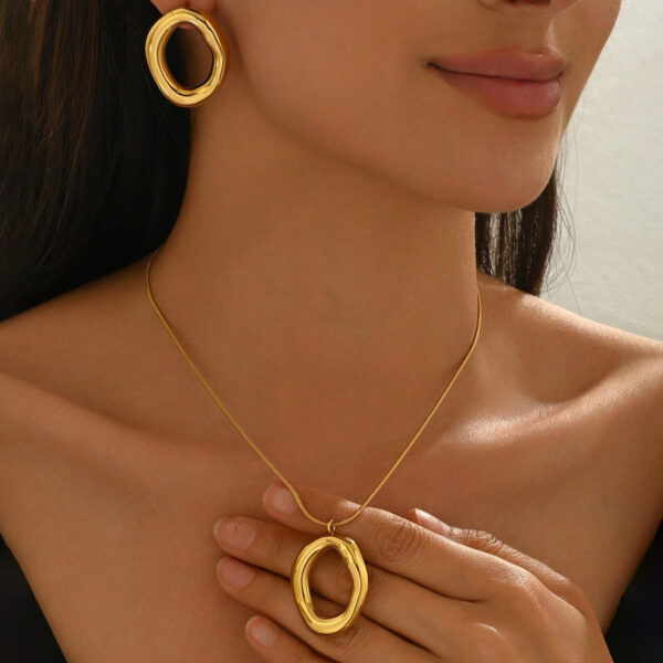 Lxalry 18K Gold Plated Mirror Polish Jewelry Set  Hypoallergenic Skin Safe Necklace   Earrings For Daily Evening Never Fade Adjustable Organic Round Design With Precision Cast Symmetry - Image 2