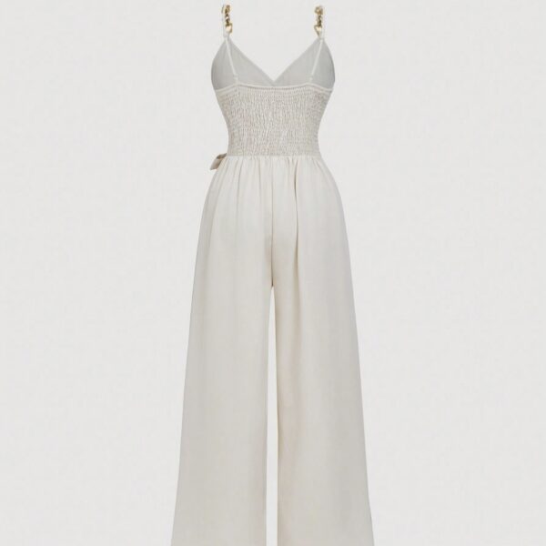 Ladies' Solid Color Elegant Fashion V-neck Strap Buckle Shoulder Strap Design Strap Jumpsuit - Image 5