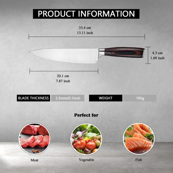 Kegani Japanese Chef Knife 8 Inch - Chefs Knife High Carbon Stainless Steel Knife Kitchen Cooking Knife - Rosewood FullTang Sharp Knife With Sheath - Image 4