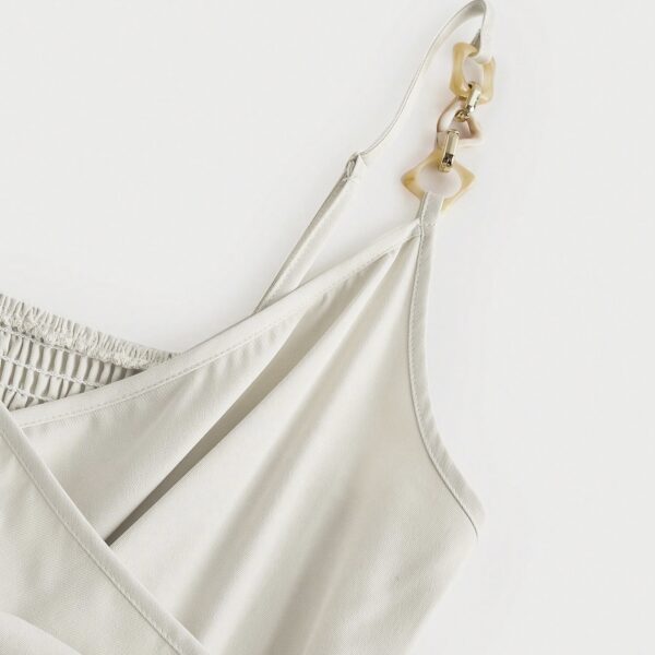 Ladies' Solid Color Elegant Fashion V-neck Strap Buckle Shoulder Strap Design Strap Jumpsuit - Image 4