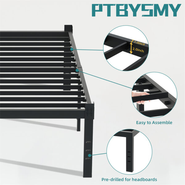 Classic Iron Bed Frame Mattress Under Bed Storage No Box Spring Needed Singe Full Queen King Size Black - Image 6