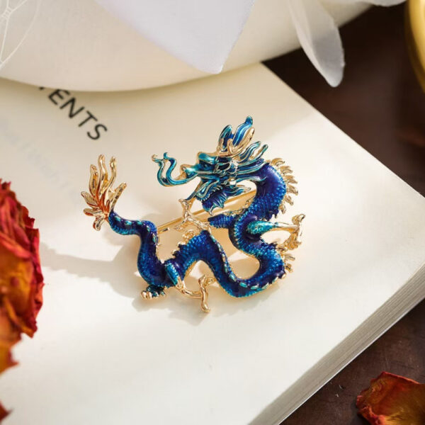 Chinese Ancient Style Zodiac Dragon Enamel Colored Dragon Brooch - Image 3