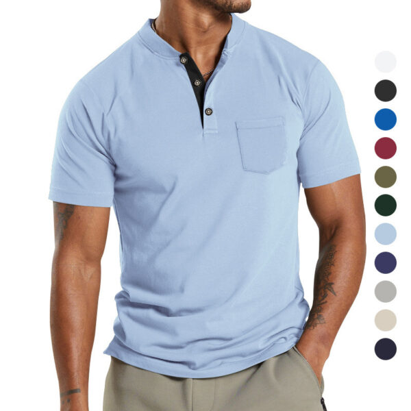 Plus Size Men's Short Sleeve Sleeve Button Pocket - Image 3