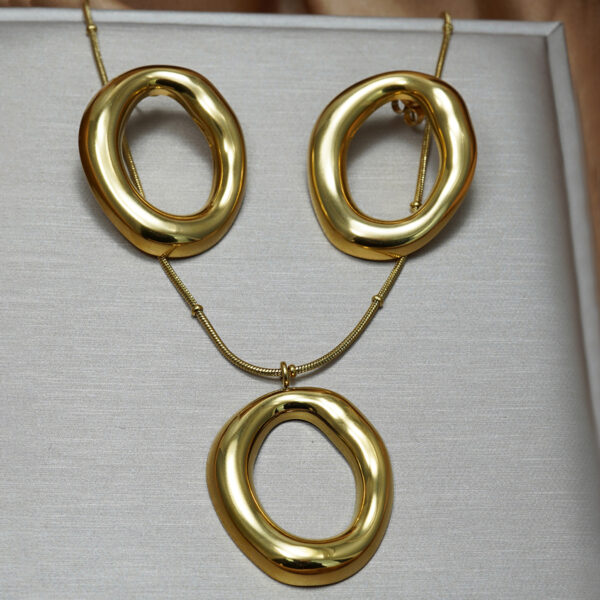 Lxalry 18K Gold Plated Mirror Polish Jewelry Set  Hypoallergenic Skin Safe Necklace   Earrings For Daily Evening Never Fade Adjustable Organic Round Design With Precision Cast Symmetry - Image 8