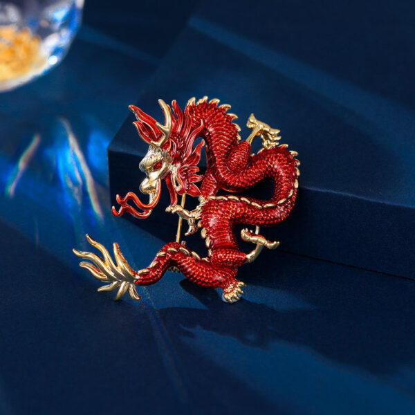 Chinese Ancient Style Zodiac Dragon Enamel Colored Dragon Brooch - Image 9