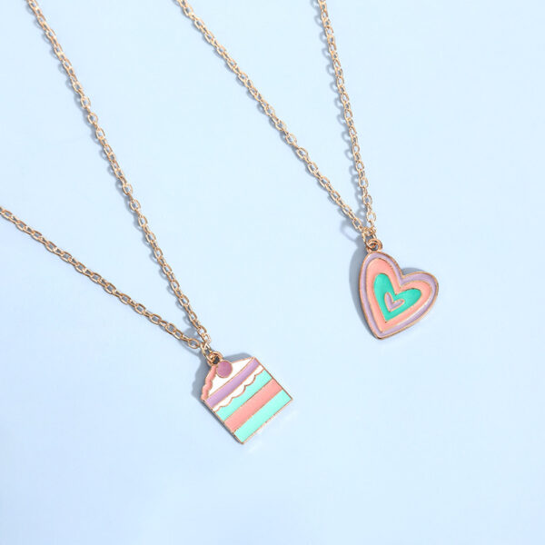 Women Macaron Multi-color Oil Drop Heart Pendant Girl Cute Cake Shape Necklace - Image 7