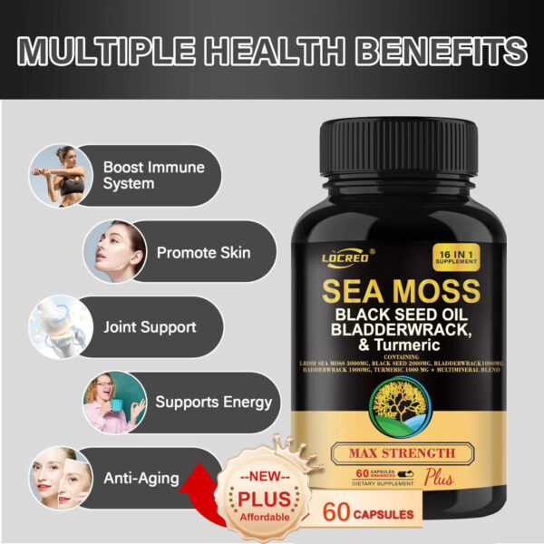 Black Seed Oil Bladder Wrack Turmeric 16-in-1 Supplements Joint Support Sea Moss Capsule - Image 6
