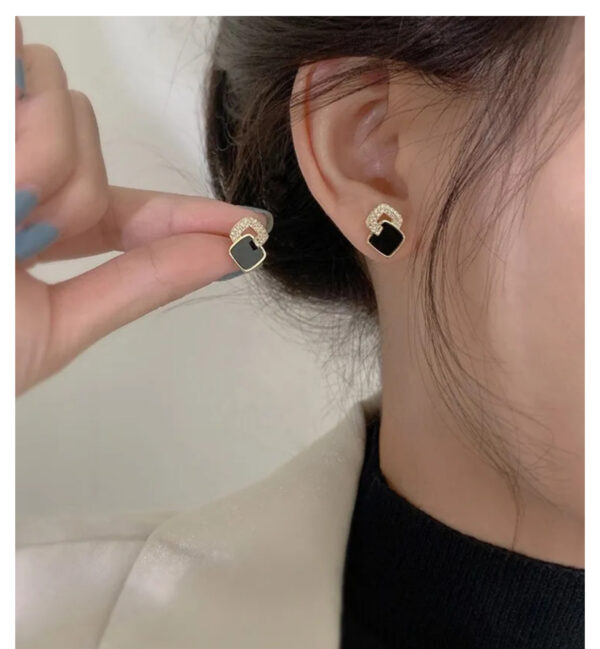 Women's Cross Black Small Square Earrings Versatile Gift - Image 2