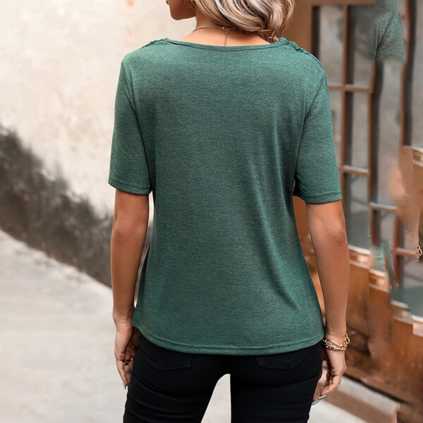 Women's Summer Short Sleeve Top Cowl Neck, Slim Fit, Elegant Casual T-Shirt For Daily Wear - Image 3