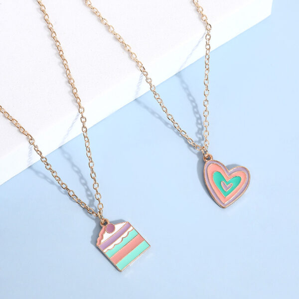 Women Macaron Multi-color Oil Drop Heart Pendant Girl Cute Cake Shape Necklace - Image 4