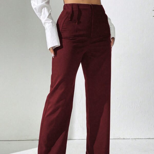 Ladies' Solid Color Elegant And Stylish Commuting Straight Leg High Waisted Wide Leg Pants - Image 4